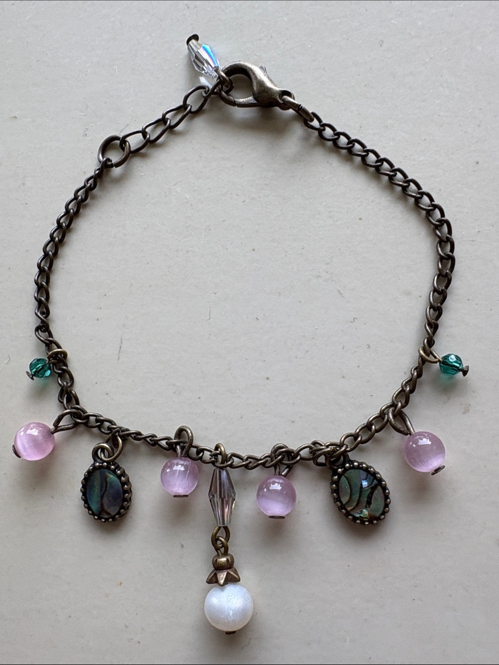 Antique Gold-tone Abalone Charm Bracelet